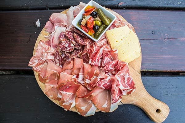 charcuterie board with meats