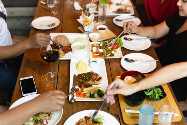 Group dining at a table