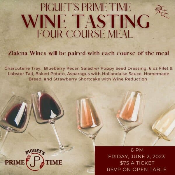 Wine Tasting Dinner Zialena Wines at Piguet's Prime Time.